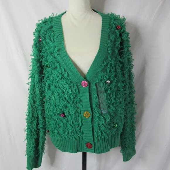 Christmas Tree Cardigan Sweater 33 Degrees Loopy Ornaments Green Size XL NWT - Picture 2 of 10